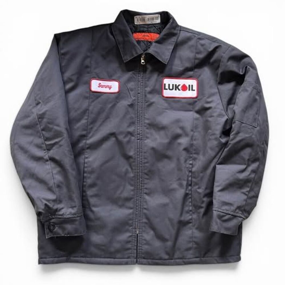 Vintage Mechanic Workwear Jacket | L | LUKOIL & SAMMY PATCH, Quilted, Gray, Mint